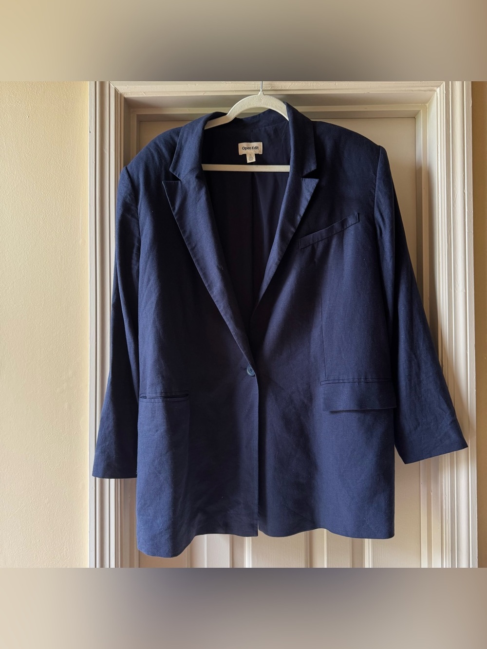 OPEN EDIT Oversized Linen Blend Navy Blazer XL